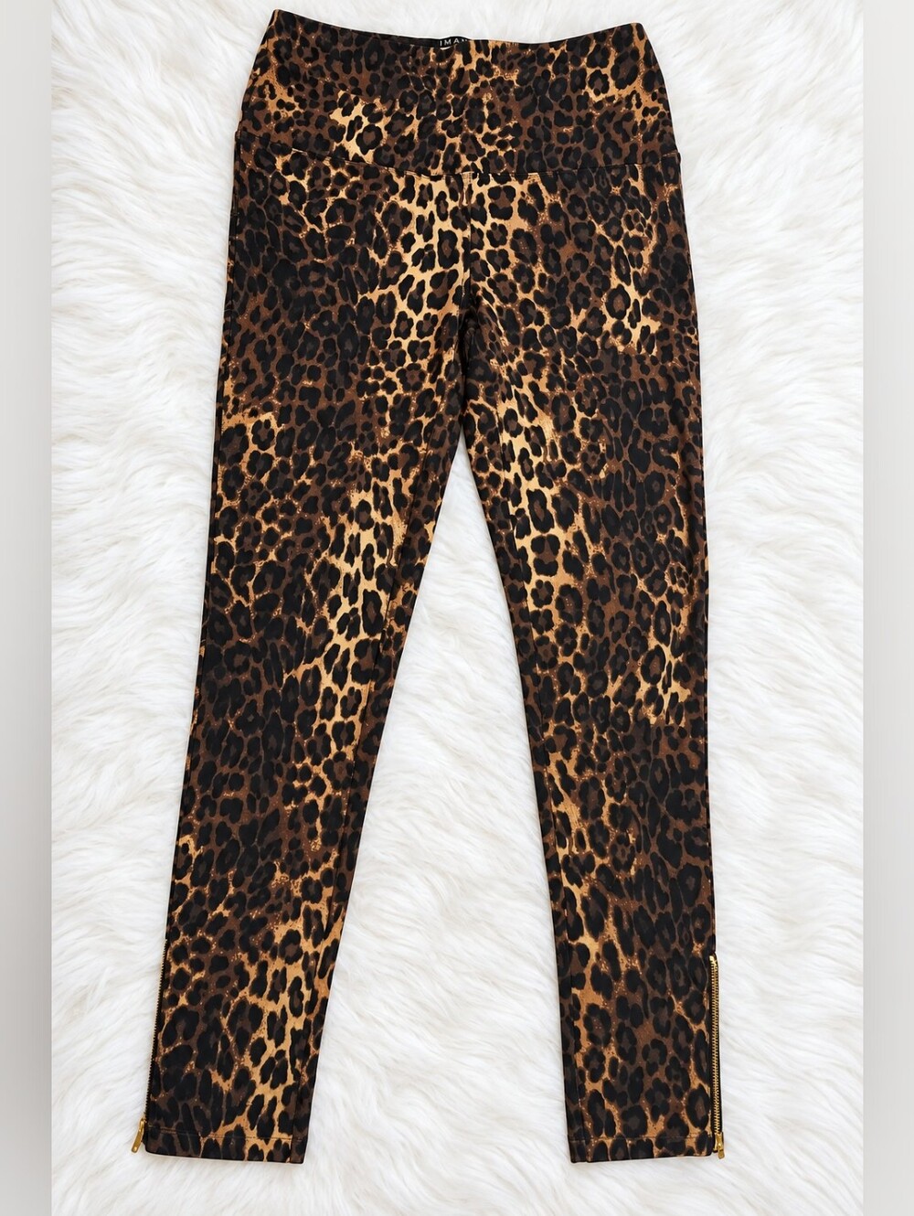 IMAN Leopard Print Skinny Stretch Pants   With Gold Ankle Zippers Size MEDIUM